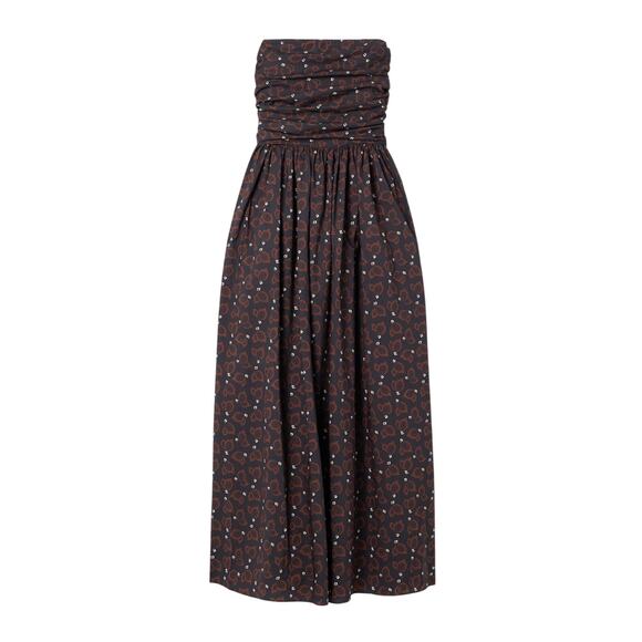 Matteau Strapless Printed Brown Cotton Gathered Maxi Dress Size 4 - Picture 1 of 4